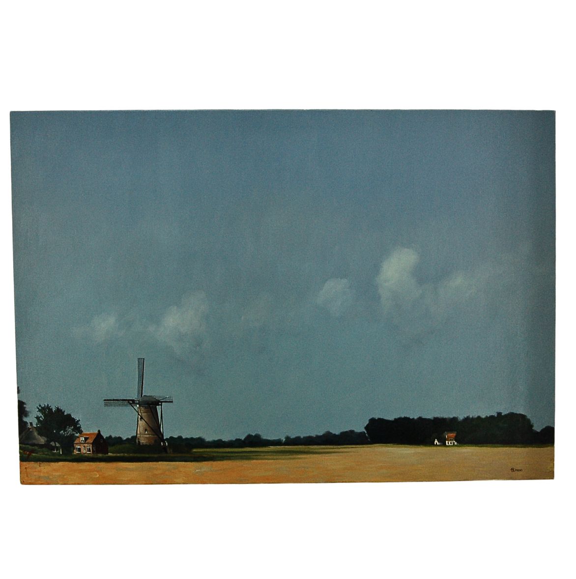 Roeland van der Kley Zicht op dorpje met molen